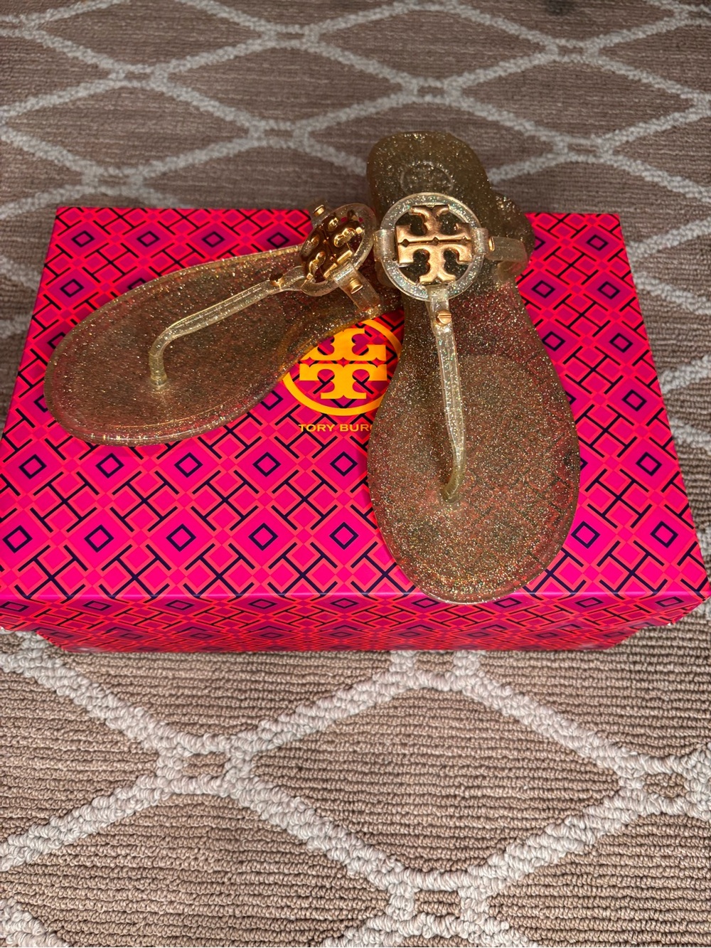 Tory Burch Gold Glitter Miller-Style Thong Sandals
